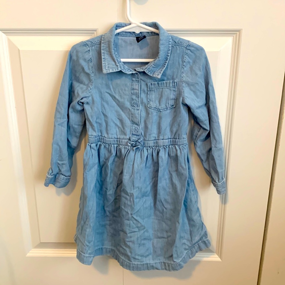 Gap 4T Denim Button Up Dress with Bow Detail